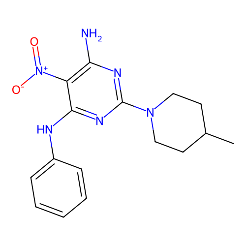 [6-Amino-2-(4-methylpiperidyl)-5-nitropyrimidin-4-yl]phenylamine structure