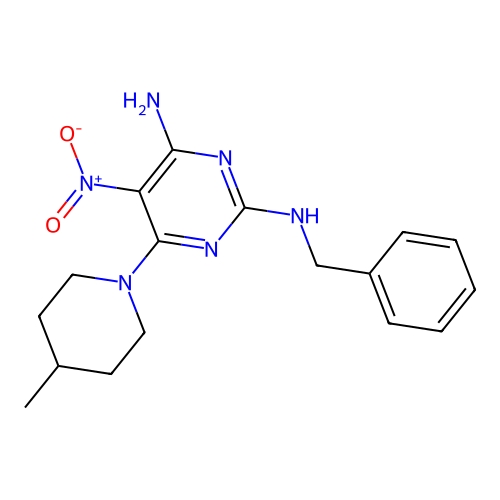 [4-Amino-6-(4-methylpiperidyl)-5-nitropyrimidin-2-yl]benzylamine structure