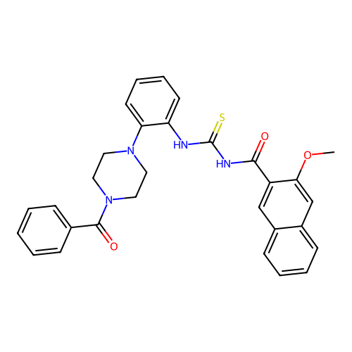 3-methoxy-N-({2-[4-(phenylcarbonyl)piperazin-1-yl]phenyl}carbamothioyl)naphthalene-2-carboxamide structure