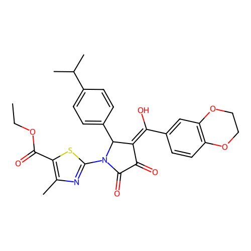 ethyl 2-(3-(2,3-dihydrobenzo[b][1,4]dioxine-6-carbonyl)-4-hydroxy-2-(4-isopropylphenyl)-5-oxo-2,5-dihydro-1h-pyrrol-1-yl)-4-methylthiazole-5-carboxylate structure
