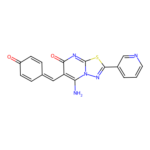 (E)-6-(4-hydroxybenzylidene)-5-imino-2-(pyridin-3-yl)-5H-[1,3,4]thiadiazolo[3,2-a]pyrimidin-7(6H)-one structure
