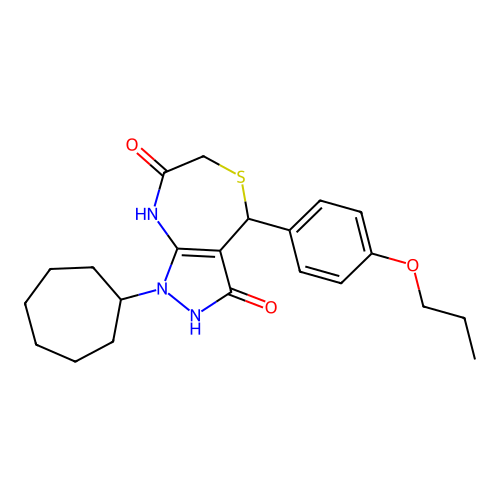 1-CYCLOHEPTYL-3-HYDROXY-4-(4-PROPOXYPHENYL)-1H,4H,6H,7H,8H-PYRAZOLO[3,4-E][1,4]THIAZEPIN-7-ONE structure
