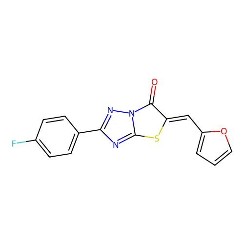 (Z)-2-(4-fluorophenyl)-5-(furan-2-ylmethylene)thiazolo[3,2-b][1,2,4]triazol-6(5H)-one structure