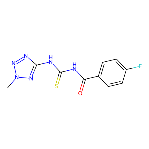 4-fluoro-N-[(2-methyl-2H-tetrazol-5-yl)carbamothioyl]benzamide structure