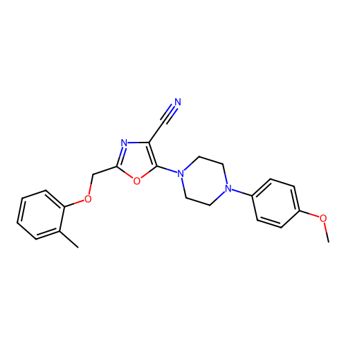 5-[4-(4-methoxyphenyl)piperazin-1-yl]-2-[(2-methylphenoxy)methyl]-1,3-oxazole-4-carbonitrile structure