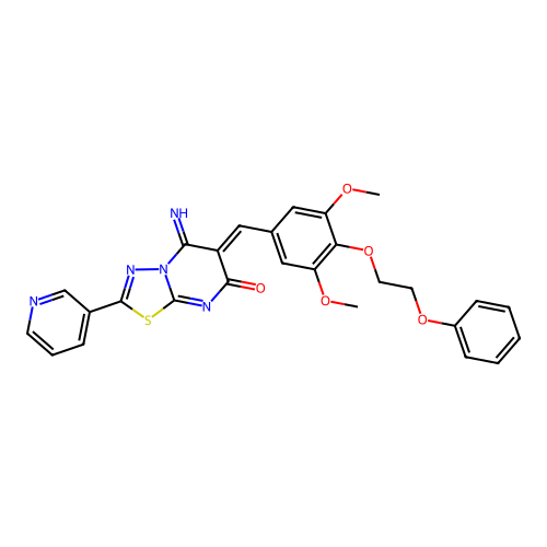 (6Z)-6-[[3,5-dimethoxy-4-(2-phenoxyethoxy)phenyl]methylidene]-5-imino-2-pyridin-3-yl-[1,3,4]thiadiazolo[3,2-a]pyrimidin-7-one structure