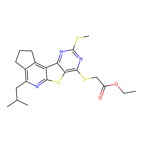 ethyl {[4-(2-methylpropyl)-9-(methylsulfanyl)-2,3-dihydro-1H-cyclopenta[4',5']pyrido[3',2':4,5]thieno[3,2-d]pyrimidin-7-yl]sulfanyl}acetate structure