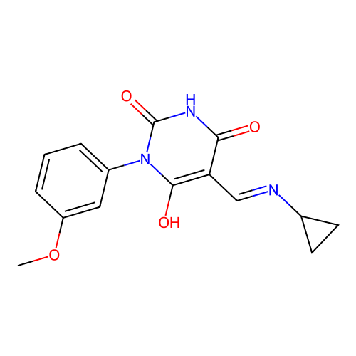 5-[(cyclopropylamino)methylidene]-1-(3-methoxyphenyl)-1,3-diazinane-2,4,6-trione structure