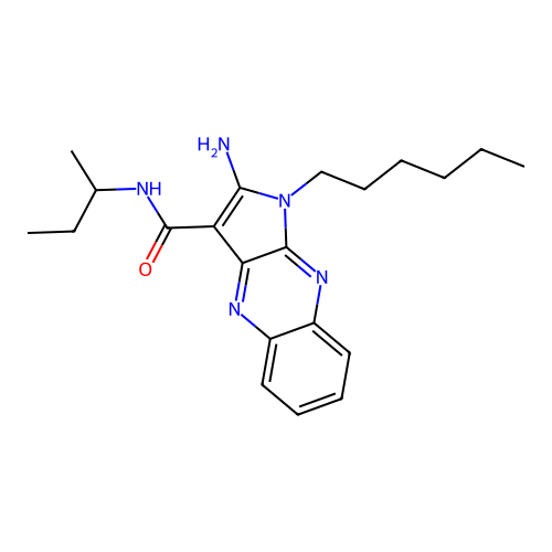 2-amino-N-(butan-2-yl)-1-hexyl-1H-pyrrolo[2,3-b]quinoxaline-3-carboxamide structure