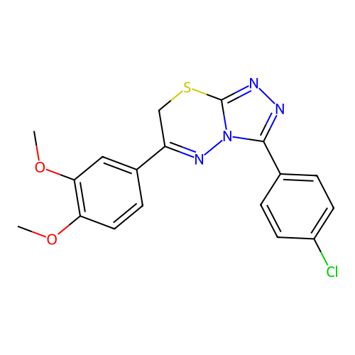 3-(4-chlorophenyl)-6-(3,4-dimethoxyphenyl)-7H-[1,2,4]triazolo[3,4-b][1,3,4]thiadiazine structure