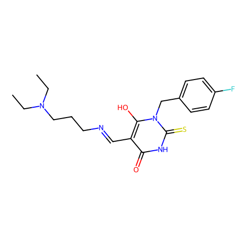 (5E)-5-({[3-(diethylamino)propyl]amino}methylidene)-1-(4-fluorobenzyl)-2-sulfanylpyrimidine-4,6(1H,5H)-dione structure
