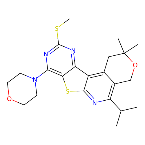 2,2-dimethyl-10-(methylsulfanyl)-8-(morpholin-4-yl)-5-(propan-2-yl)-1,4-dihydro-2H-pyrano[4'',3'':4',5']pyrido[3',2':4,5]thieno[3,2-d]pyrimidine structure