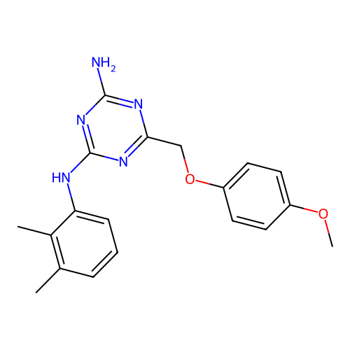 N-(2,3-dimethylphenyl)-6-[(4-methoxyphenoxy)methyl]-1,3,5-triazine-2,4-diamine structure