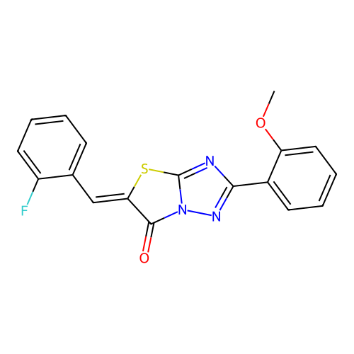 (Z)-5-(2-fluorobenzylidene)-2-(2-methoxyphenyl)thiazolo[3,2-b][1,2,4]triazol-6(5H)-one structure