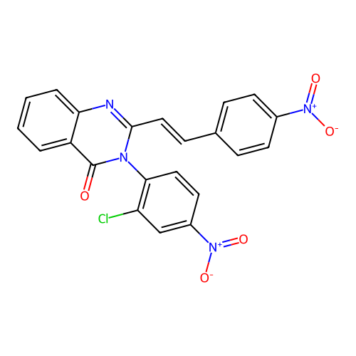 3-(2-chloro-4-nitrophenyl)-2-[(E)-2-(4-nitrophenyl)ethenyl]quinazolin-4(3H)-one structure