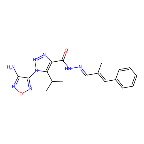 (E)-1-(4-amino-1,2,5-oxadiazol-3-yl)-5-isopropyl-N'-((E)-2-methyl-3-phenylallylidene)-1H-1,2,3-triazole-4-carbohydrazide structure
