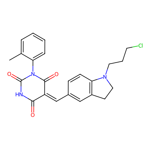 (5Z)-5-[[1-(3-chloropropyl)-2,3-dihydroindol-5-yl]methylidene]-1-(2-methylphenyl)-1,3-diazinane-2,4,6-trione structure