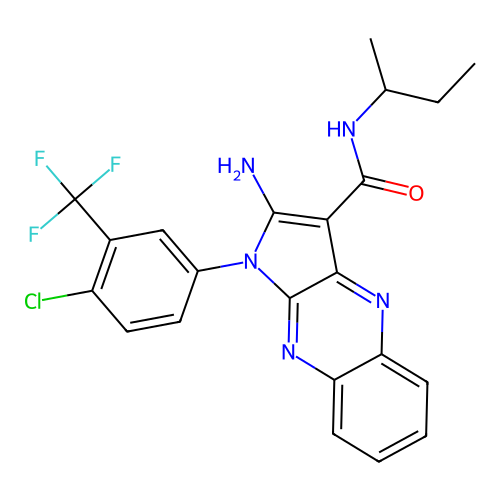 2-amino-N-(butan-2-yl)-1-[4-chloro-3-(trifluoromethyl)phenyl]-1H-pyrrolo[2,3-b]quinoxaline-3-carboxamide structure