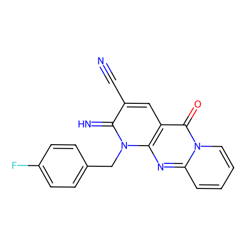1-(4-fluorobenzyl)-2-imino-5-oxo-1,5-dihydro-2H-dipyrido[1,2-a:2',3'-d]pyrimidine-3-carbonitrile structure