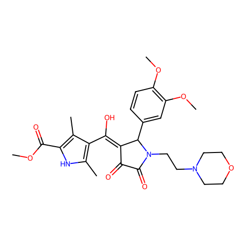 methyl 4-(2-(3,4-dimethoxyphenyl)-4-hydroxy-1-(2-morpholinoethyl)-5-oxo-2,5-dihydro-1H-pyrrole-3-carbonyl)-3,5-dimethyl-1H-pyrrole-2-carboxylate structure