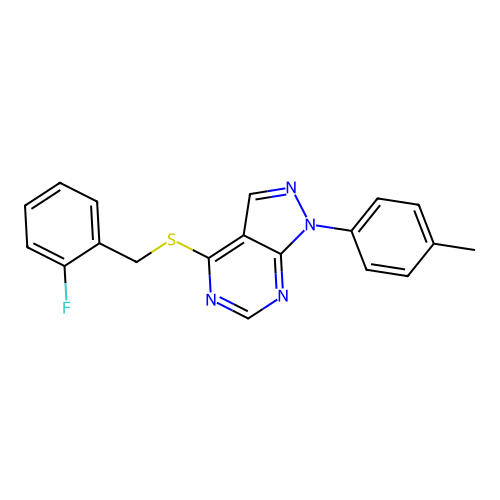 4-[(2-fluorobenzyl)sulfanyl]-1-(4-methylphenyl)-1H-pyrazolo[3,4-d]pyrimidine structure