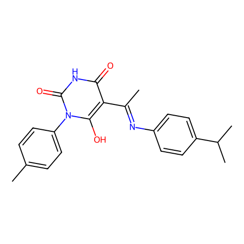 1-(4-methylphenyl)-5-[1-(4-propan-2-ylanilino)ethylidene]-1,3-diazinane-2,4,6-trione structure