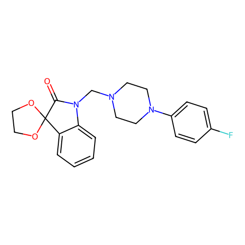 1'-[[4-(4-fluorophenyl)piperazin-1-yl]methyl]spiro[1,3-dioxolane-2,3'-indole]-2'-one structure