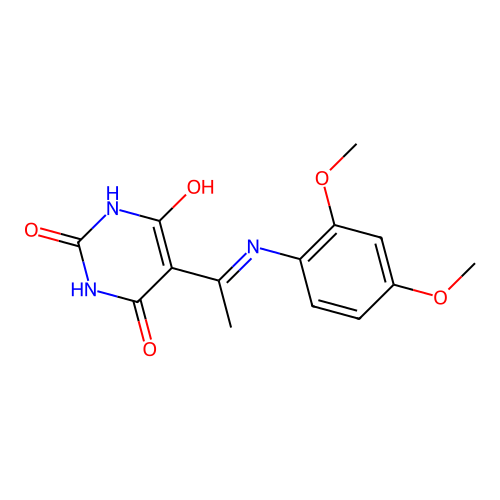 5-[1-(2,4-dimethoxyanilino)ethylidene]-1,3-diazinane-2,4,6-trione structure