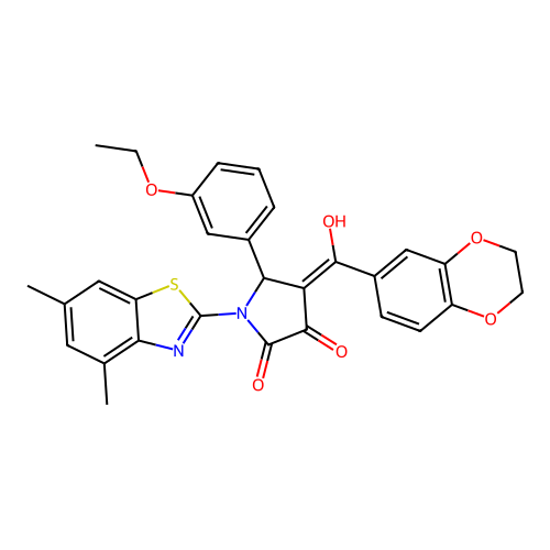 (4E)-4-[2,3-dihydro-1,4-benzodioxin-6-yl(hydroxy)methylidene]-1-(4,6-dimethyl-1,3-benzothiazol-2-yl)-5-(3-ethoxyphenyl)pyrrolidine-2,3-dione structure