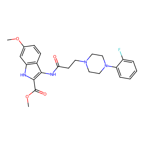 Methyl 3-[3-[4-(2-fluorophenyl)piperazin-1-yl]propanoylamino]-6-methoxy-1H-indole-2-carboxylate structure