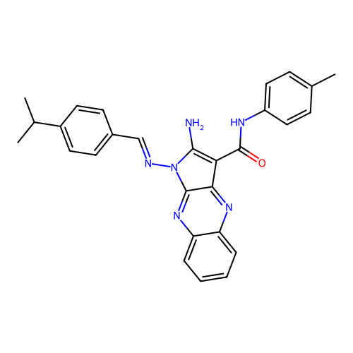 (E)-2-amino-1-((4-isopropylbenzylidene)amino)-N-(p-tolyl)-1H-pyrrolo[2,3-b]quinoxaline-3-carboxamide structure