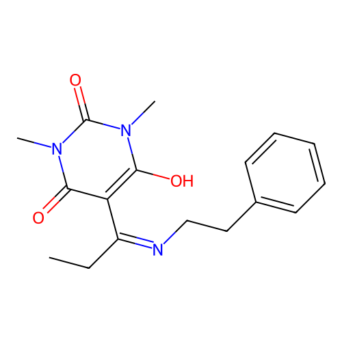 1,3-Dimethyl-5-(1-phenethylamino-propylidene)-pyrimidine-2,4,6-trione structure