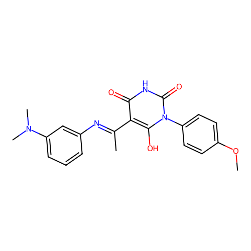 5-[1-[3-(dimethylamino)anilino]ethylidene]-1-(4-methoxyphenyl)-1,3-diazinane-2,4,6-trione structure