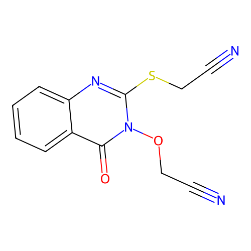 {[3-(Cyanomethoxy)-4-oxo-3,4-dihydroquinazolin-2-yl]sulfanyl}acetonitrile structure