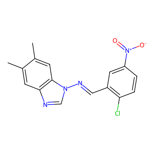 N-[(E)-(2-chloro-5-nitrophenyl)methylidene]-5,6-dimethyl-1H-benzimidazol-1-amine structure