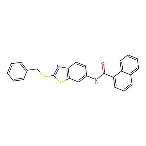 N-[2-(benzylsulfanyl)-1,3-benzothiazol-6-yl]naphthalene-1-carboxamide structure