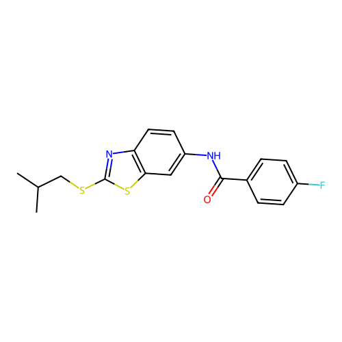 4-fluoro-N-{2-[(2-methylpropyl)sulfanyl]-1,3-benzothiazol-6-yl}benzamide structure