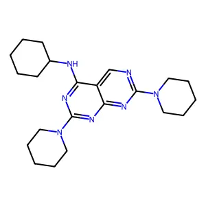 N-cyclohexyl-2,7-di(piperidin-1-yl)pyrimido[4,5-d]pyrimidin-4-amine structure