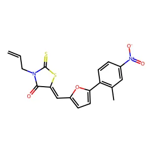 3-allyl-5-{[5-(2-methyl-4-nitrophenyl)-2-furyl]methylene}-2-thioxo-1,3-thiazolidin-4-one structure