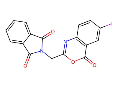 1H-Isoindole-1,3(2H)-dione, 2-((6-iodo-4-oxo-4H-3,1-benzoxazin-2-yl)methyl)- structure