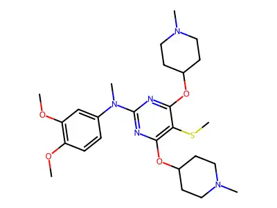 2-Pyrimidinamine, 4,6-bis(1-methyl-4-piperidinyl)oxy)-N-(3,4-dimethoxyphenyl)-N-methyl-5-(methylthio)- structure