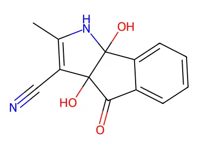 3a,8b-dihydroxy-2-methyl-4-oxo-1H,3aH,4H,8bH-indeno[1,2-b]pyrrole-3-carbonitrile structure