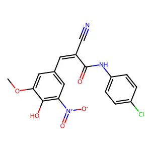 (E)-N-(4-chlorophenyl)-2-cyano-3-(4-hydroxy-3-methoxy-5-nitrophenyl)prop-2-enamide structure
