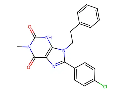8-(4-chlorophenyl)-1-methyl-9-(2-phenylethyl)-3,9-dihydro-1H-purine-2,6-dione structure