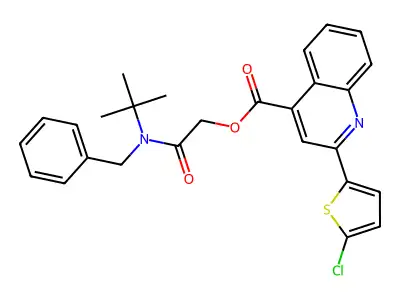(benzyl-tert-butyl-carbamoyl)methyl 2-(5-chlorothiophen-2-yl)quinoline-4-carboxylate structure