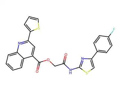 [2-[[4-(4-fluorophenyl)-1,3-thiazol-2-yl]amino]-2-oxoethyl] 2-thiophen-2-ylquinoline-4-carboxylate structure