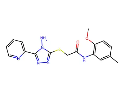 2-(4-amino-5-(2-pyridyl)(1,2,4-triazol-3-ylthio))-N-(2-methoxy-5-methylphenyl) acetamide structure