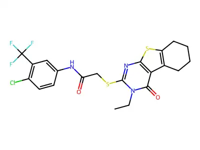 N-(4-Chloro-3-(trifluoromethyl)phenyl)-2-((3-ethyl-4-oxo-3,4,5,6,7,8-hexahydrobenzo[4,5]thieno[2,3-d]pyrimidin-2-yl)thio)acetamide structure
