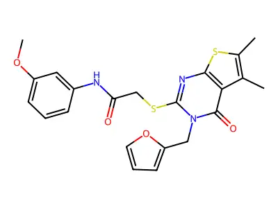 2-{[3-(furan-2-ylmethyl)-5,6-dimethyl-4-oxo-3,4-dihydrothieno[2,3-d]pyrimidin-2-yl]sulfanyl}-N-(3-methoxyphenyl)acetamide structure