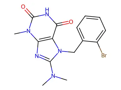7-(2-bromobenzyl)-8-(dimethylamino)-3-methyl-1H-purine-2,6(3H,7H)-dione structure